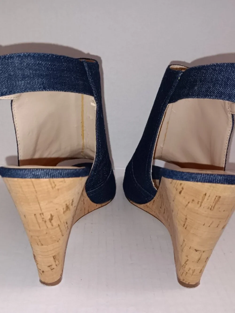 NINE WEST BLUE DENIM OPEN TOE WEDGE SHOES